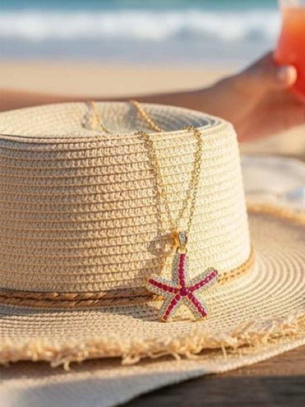 Anthropologie Gold Starfish Necklace with Pink and Clear Stones - Picture 4 of 6